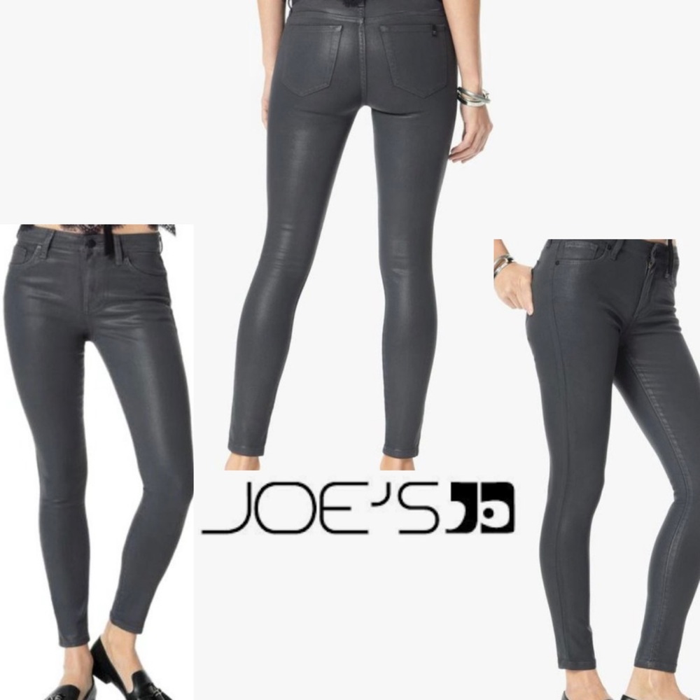 Like New Joe's Jeans The Icon Coated Skinny Ankle Mid Rise Gunmetal 31